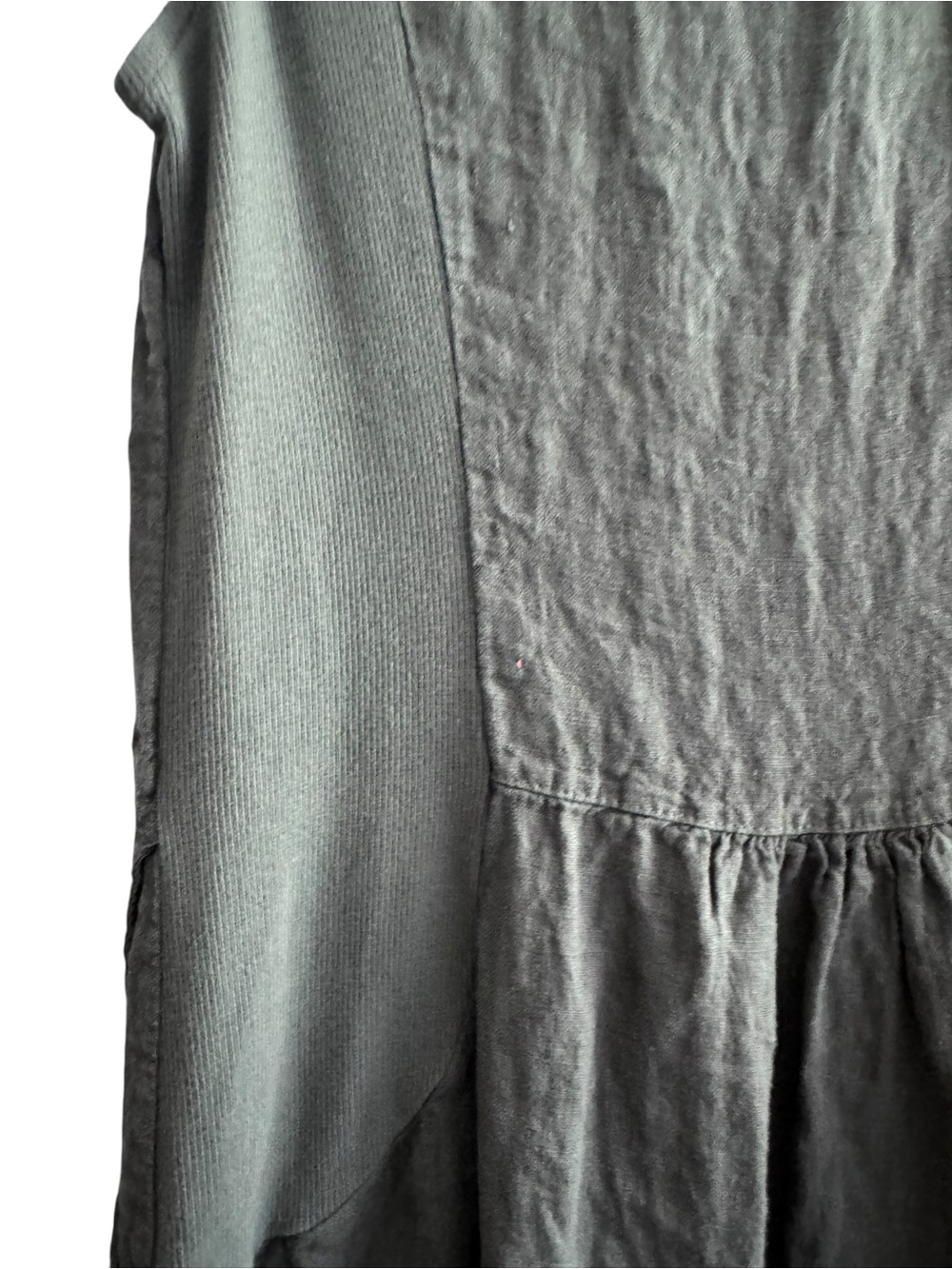 Lina Tomei Italian Linen Dress SZ M Gray Sleeveless Ruffle Shoulder Shift Dress - Picture 10 of 13